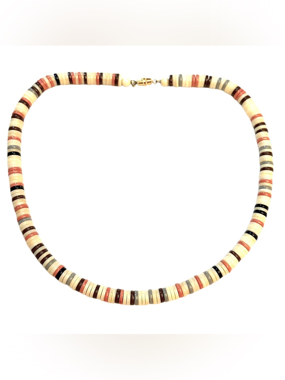 Vintage Multicolor  Disk Bead Necklace - Cream & Coral